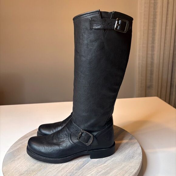 Frye Women's Veronica Slouch Round Toe Black Leather Riding Boots US Size 6.5‎ B - Picture 4 of 13